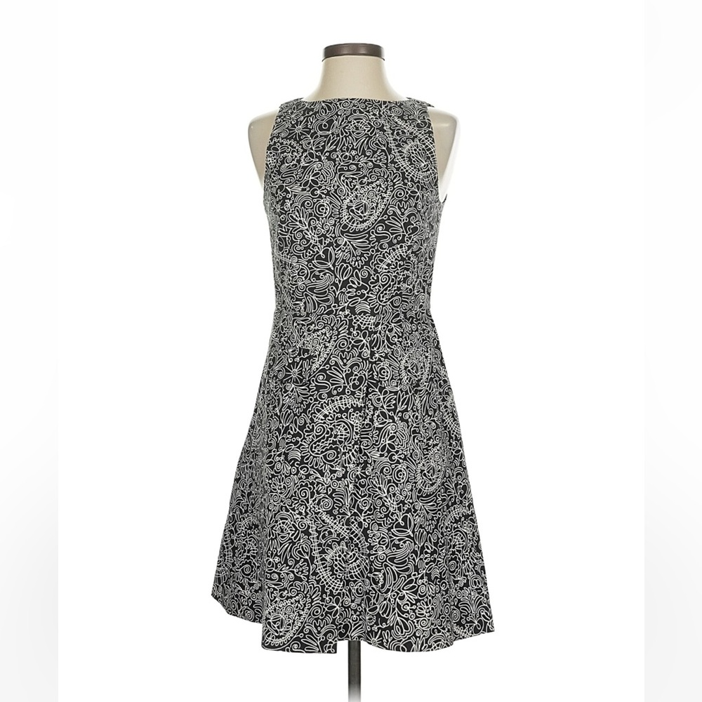 Tory Burch Dress Boat Neck A-line Dress Black with White Paisley